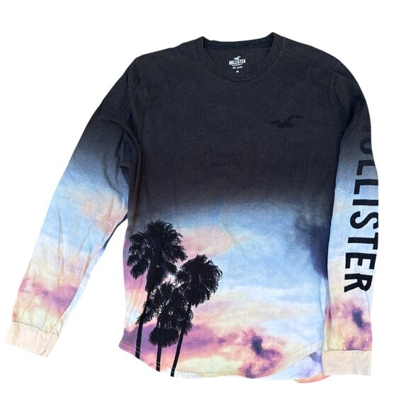 Hollister California Mens Long Sleeve Gradient Palm Tree Graphic Shirt M 100% Co - Picture 1 of 8
